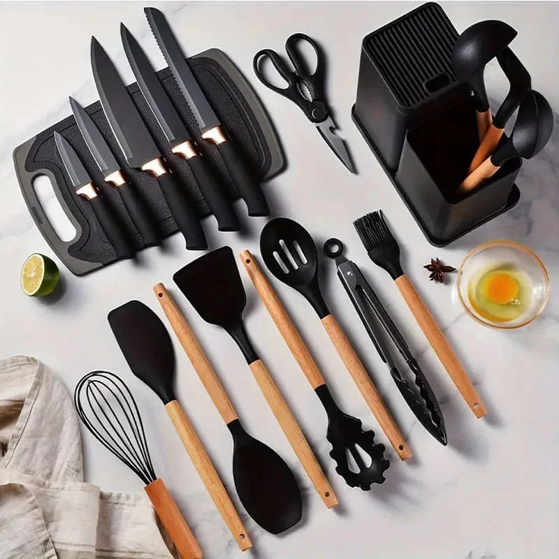 Paquete por 19 piezas de Utensilios de Cocina en Silicona Negro Set X 4 Unidades