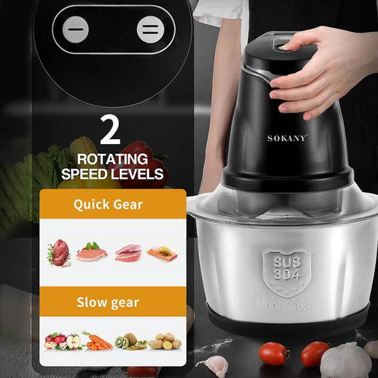 Picadora de carne SOKANY SK-7020 de 400 W y 2 L, 2 velocidades, acero inoxidable